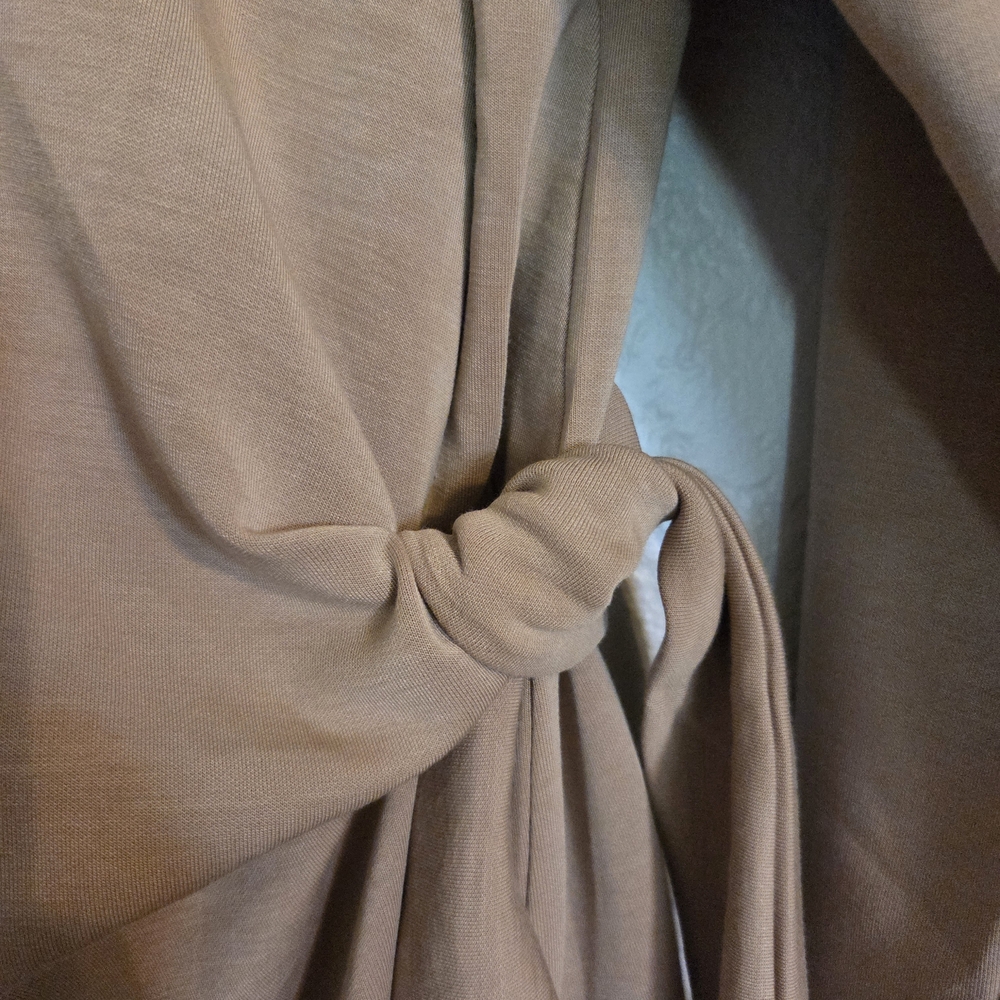 Cable & Gauge Tan Sheath Dress with Tie Front 3/4 Sleeves - Picture 5 of 9
